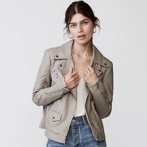 Express faux leather moto jacket in beige. Dress up or down.